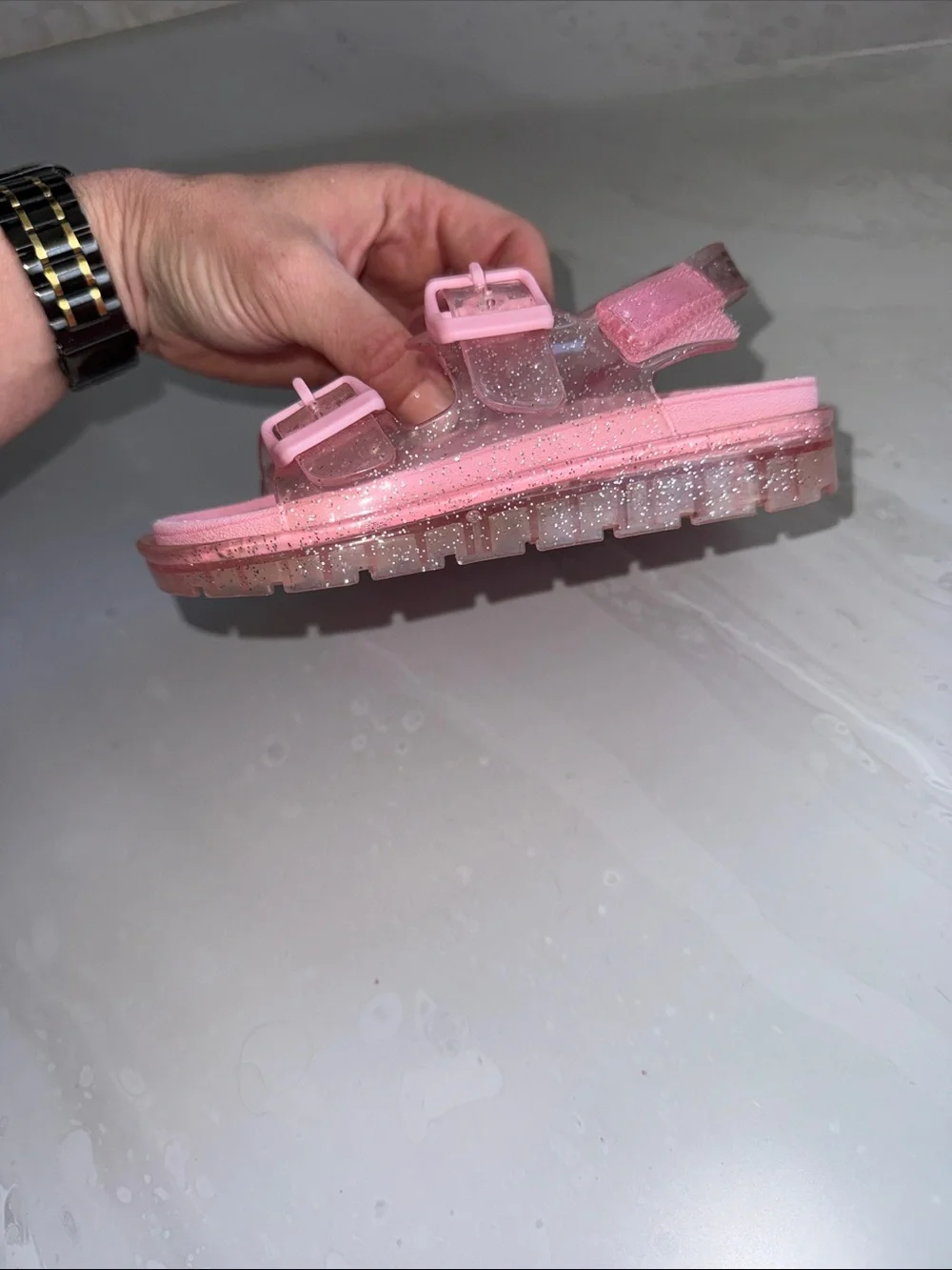 Kidgets Sparkle Pink Jelly Sandals with Buckles